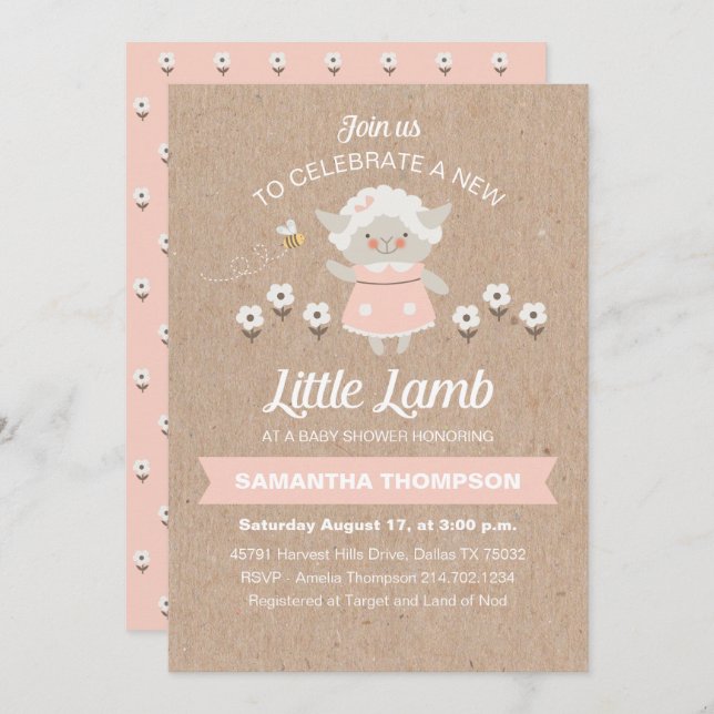 Convites Chá de Garota-Bebê Rosa-Rosa-Bonita (Frente/Verso)