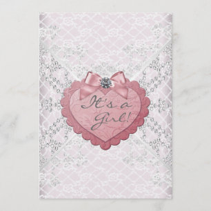 Convites Chá de Garota Branca de Coração Cor-de-Rosa Cor-de