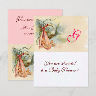 Convites CHÁ DE GAROTA DE STORY BABY MONOGRAM Silver Metá