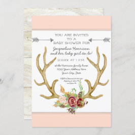 Convites CHÁ de Garota Floral do BHO Deer Antler Blush