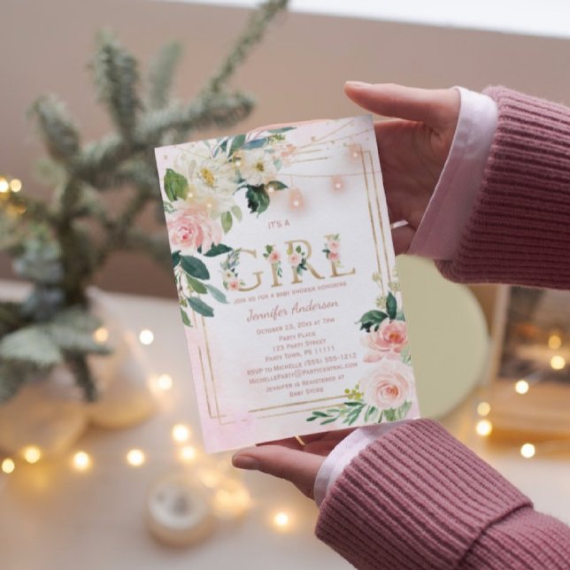 Convites Chá de Garota Glitter de Aquarela (Criador carregado)