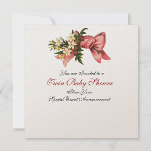 Convites CHÁ DE GAROTA TWIN BABY, metálico de champanhe