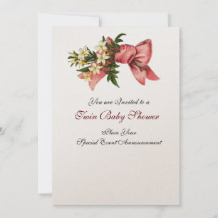 Convites CHÁ DE GAROTA TWIN BABY, metálico de champanhe