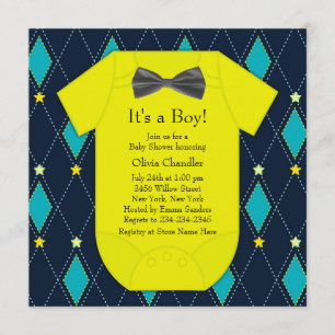 Convites Chá de Garoto Amarelo-Argyle Azul
