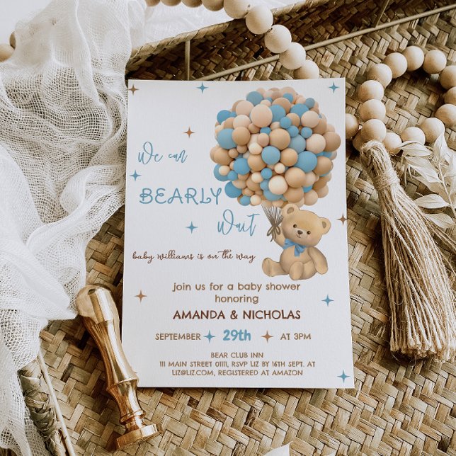 Convites Chá de Garoto Azul Urso de Espera (Criador carregado)