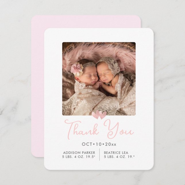 Convites Chá de Gêmeos ArtsApp Obrigado+Anúncio de Nascimen (Frente/Verso)