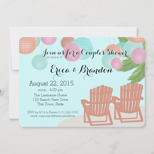 Convites Chá de Lanternas de Papel de Praia (Frente)