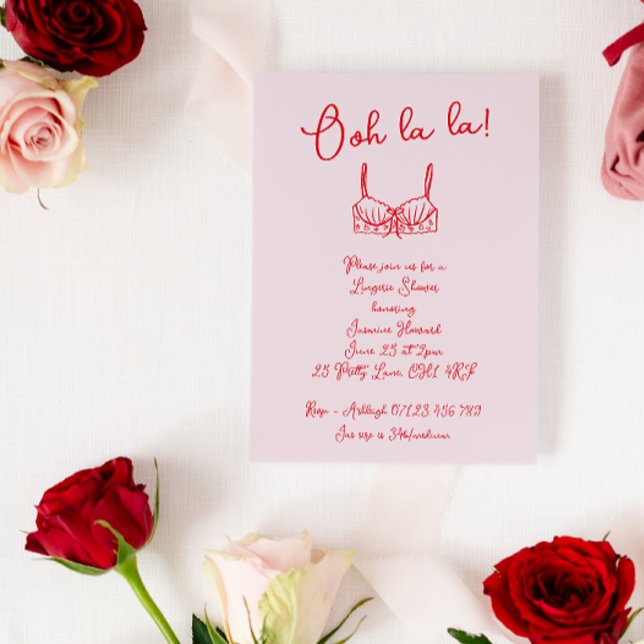Convites Chá de Lingerie de Bra Desenhada da Mão Vermelha e (Criador carregado)