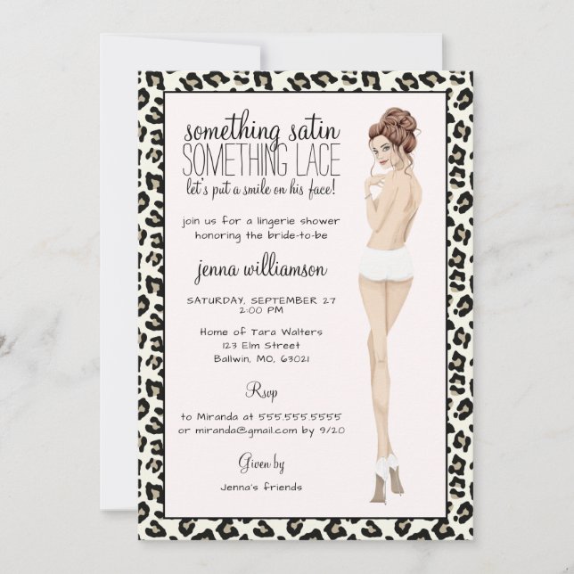 Convites Chá de Lingerie de Impressão Leopard (Frente)