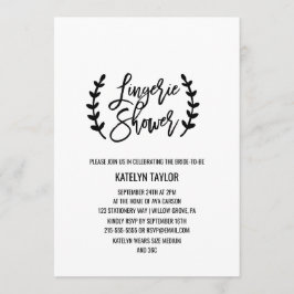 Convites Chá de Lingerie de ramos de oliveira Pretos Branco