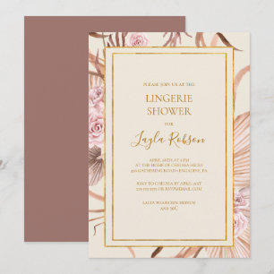 Convites Chá de Lingerie de Rosa com poeira tropical Boho