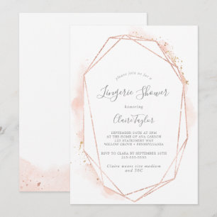 Convites Chá de Lingerie Geométrica de Rosa Dourado