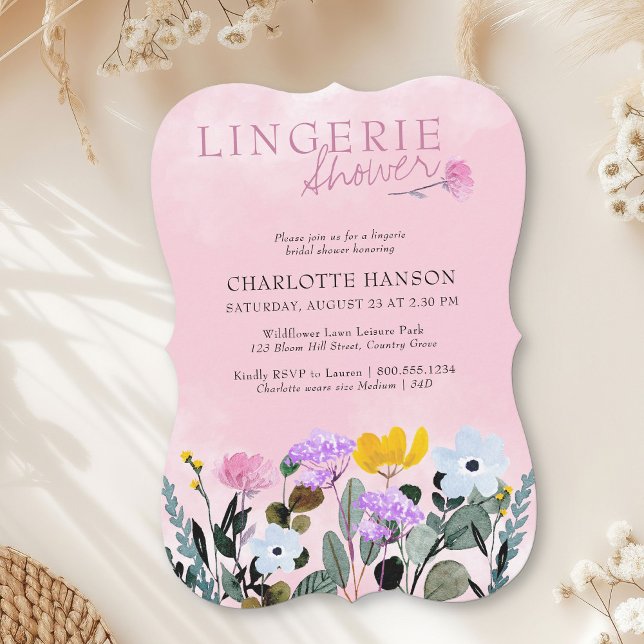 Convites Chá de Lingerie rosa Bonito da lavoura (Lingerie Shower Invitation from my Wildflower Lawn Bridal Shower collection)