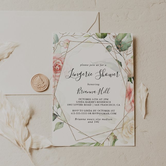 Convites Chá de Lingerie verde-Dourada geométrica (Criador carregado)