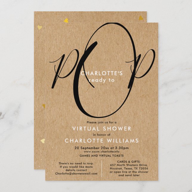 Convites Chá de Longa Distância Online Virtual por Email (Frente/Verso)