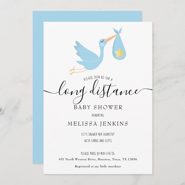 Convites Chá De Longa Distância Por Estrela Azul De Armazen (Frente/Verso)