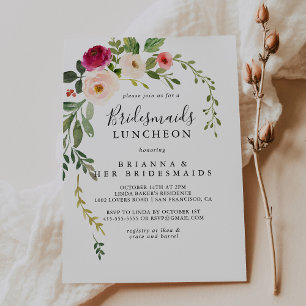 Convites Chá de Luncheon Greenery Pink Blush Bridesmaids