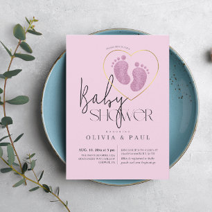 Convites Chá de Menina com Pés Rosa Escovado