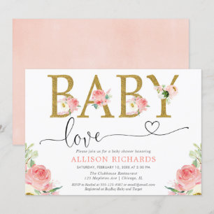 Convites chá de menina de amor, dourada e rosa
