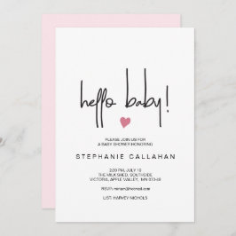 Convites Chá de Menina de Olá Moderna Convidam Coração Rosa