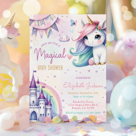 Convites Chá de Menina do Pastel Unicorn Magnético