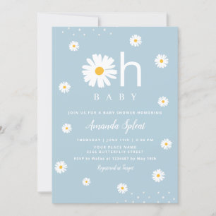 Convites Chá de Menina Floral Azul de Margarida Moderna
