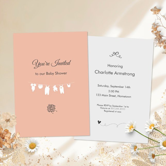 Convites Chá de Menina Mínima Rosa Esbranquiçada (Blush Pink Minimalist Baby Girl Shower Invitation ©Susanne Sachers - Sunny Mind 🌞)