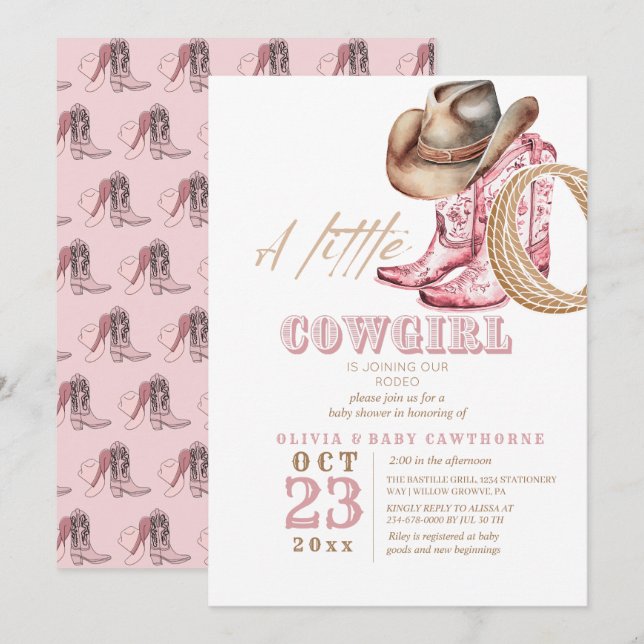 Convites Chá de Menina Rodeo (Frente/Verso)