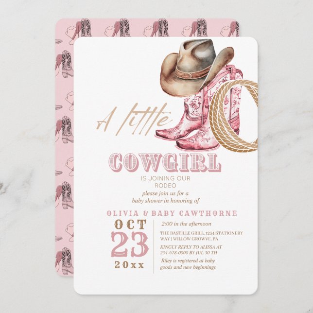 Convites Chá de Menina Rodeo (Frente/Verso)
