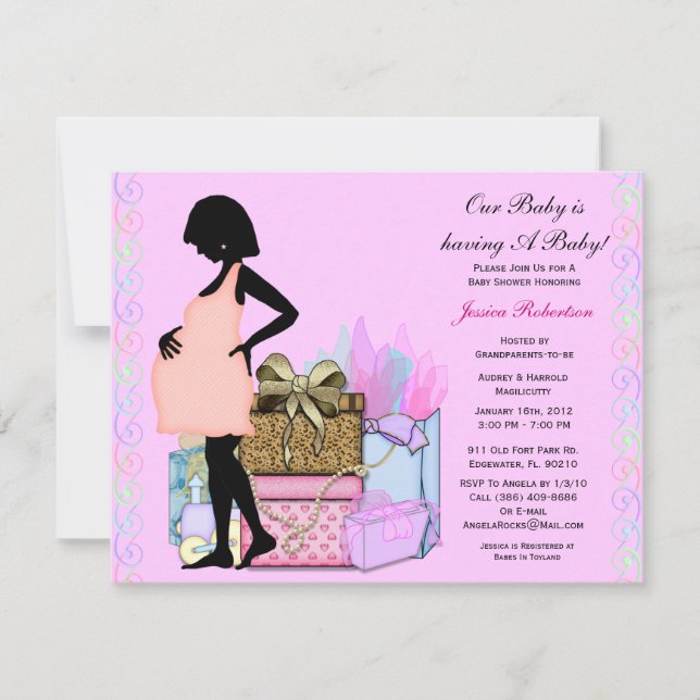 Convites Chá De Menina, Rosa Bonito, (Frente)