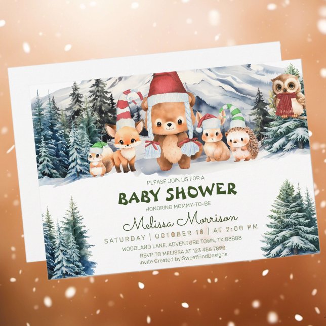 Convites Chá de Menino da Floresta de inverno (Winter Forest Animals Woodland Baby Boy Shower Invitation)