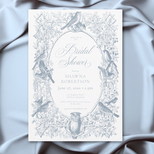 Convites Chá de Natureza e Aves da Chinoiserie Azul Elegant (Elegant Blue Chinoiserie Nature & Birds Shower Invitation)