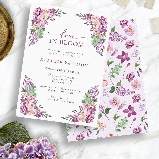 Convites Chá de Noiva Amor Roxo (Purple Love Bridal Shower Invitation
)