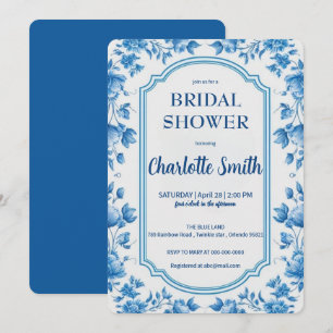 Convites chá de noiva antigo Chinoiserie azul e branco
