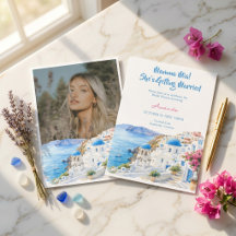 Chá de Noiva Aquarela Costeira Santorini Grécia