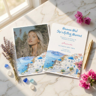 Convites Chá de Noiva Aquarela Costeira Santorini Grécia