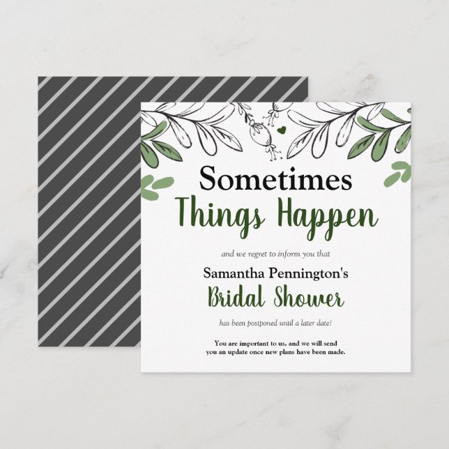 Convites Chá de Noiva Às Vezes as Coisas Acontecem Adiado (Frente/Verso)