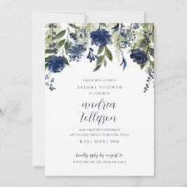 Convites Chá de Noiva Azul Marinho Floral de Flores Silvest