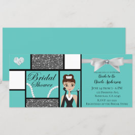 Convites Chá de Noiva Azul Turquesa e Branco com Laço