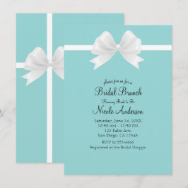 Convites Chá de Noiva Azul Turquesa Minimalista com Laço Br