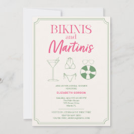 Convites Chá de Noiva Bikinis e Martinis Rosa Verde