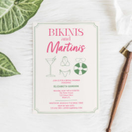 Convites Chá de Noiva Biquínis e Martinis Rosa Verde