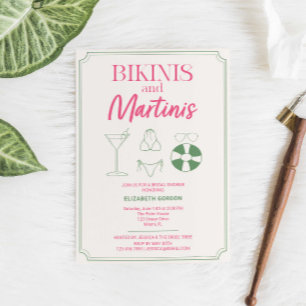 Convites Chá de Noiva Biquínis e Martinis Rosa Verde