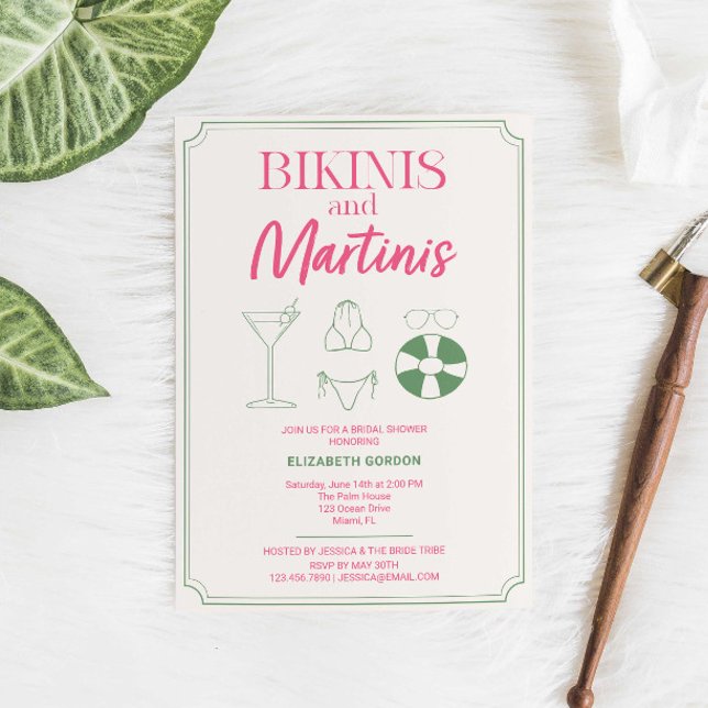 Convites Chá de Noiva Biquínis e Martinis Rosa Verde (Criador carregado)