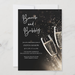 Convites Chá de Noiva Black Gold Brunch e Bubbly 