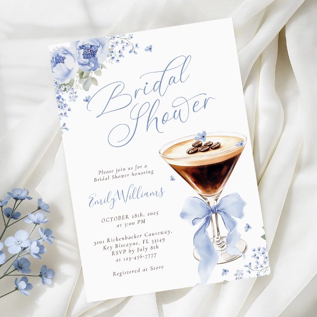 Convites Chá de Noiva Blue Floral Espresso Martini (Criador carregado)