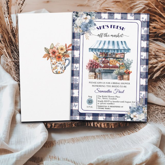 Convites Chá de Noiva Blue Gingham Off the Market (Criador carregado)