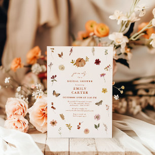 Convites Chá de Noiva Boho Abóbora Flor Silvestre de Outono