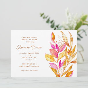 Convites Chá de Noiva Boho Aquarela Botânica Rosa Dourado
