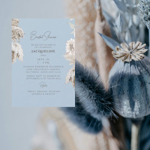 Convites Chá de Noiva Boho Azul Céu com Floral Branco